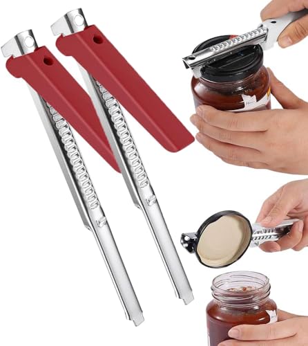 2025 Neuer Müheloser Arthritis Glasöffner, Einstellbarer Dosenöffner, Flaschenöffner für Senioren, leicht zu öffnender Deckelöffner,Arthritis Glasdeckelöffner aus Edelstahl (Red-2PCS) von Gahwa