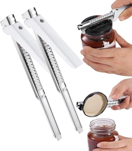 2025 Neuer Müheloser Arthritis Glasöffner, Einstellbarer Dosenöffner, Flaschenöffner für Senioren, leicht zu öffnender Deckelöffner,Arthritis Glasdeckelöffner aus Edelstahl (White-2PCS) von Gahwa