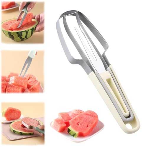 3 in 1 Wassermelonenschneider, 2025 New Edelstahl Wassermelonen Eis am Stielschneider, Wassermelonen Gabelschneider, Melonenschneider, Wassermelonenmesser, Obstschneider (Beige) von Gahwa
