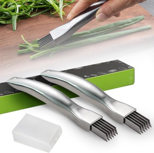 Shred Silk The Knife,Edelstahl Scallion Slicer, Spring Onion Slicer, 2024 New Zwiebel Shredder Zwiebelschredder Messer Scallion Cutter Obst Gemüse Lebensmittel Knoblauch Chopper (2PCS) von Gahwa