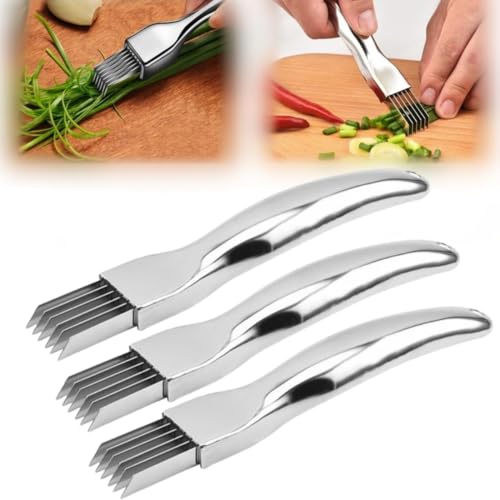 Shred Silk The Knife,Edelstahl Scallion Slicer, Spring Onion Slicer, 2024 New Zwiebel Shredder Zwiebelschredder Messer Scallion Cutter Obst Gemüse Lebensmittel Knoblauch Chopper (3PCS) von Gahwa