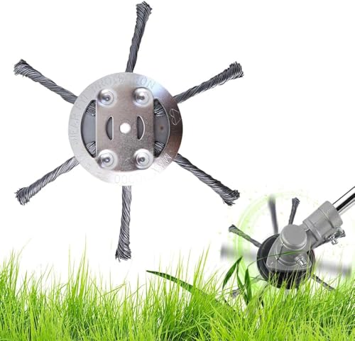 Stahldraht Rasentrimmer, 2025 Upgrade Unkrautbürste Für Rasentrimmer, Freischneider Zubehör, Unkrautbürste für Akku Rasentrimmer für Garten-Rasentrimmerkopf-Rasenmäher-Elektrowerkzeug (6 Blade) von Gahwa