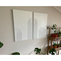 Großes Set Von 2 Weißen Gips Wandbildern, Strukturierte Leinwand Gemälde, Boho Minimal Kunst, Neutrale Wanddekoration Für Wohnzimmer von GaiaBohoTexturedArt