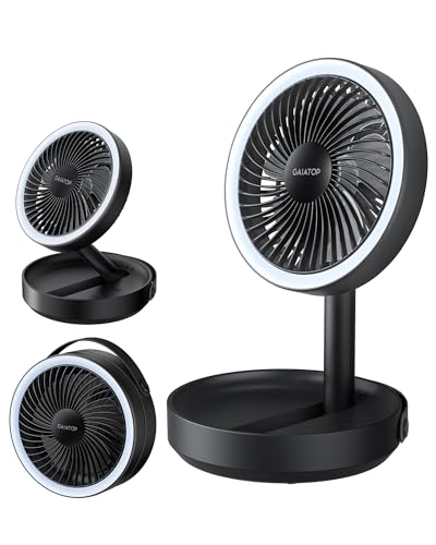 Gaiatop Faltbare Tischventilator Tragbarer Ventilator, 6000mAh Akku Ventilator mit Nachtlicht, 17CM USB Ventilator Klein Leise für Schlafzimmer Büro Zuhause, Sommer Camping Reise Gadgets, Schwarz von Gaiatop