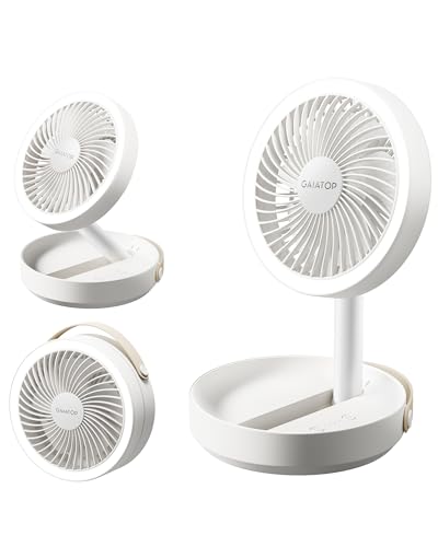Gaiatop Faltbare Tischventilator Tragbarer Ventilator, 6000mAh Akku Ventilator mit Nachtlicht, 17CM USB Ventilator Klein Leise für Schlafzimmer Büro Zuhause, Sommer Camping Reise Gadgets, Weiß von Gaiatop