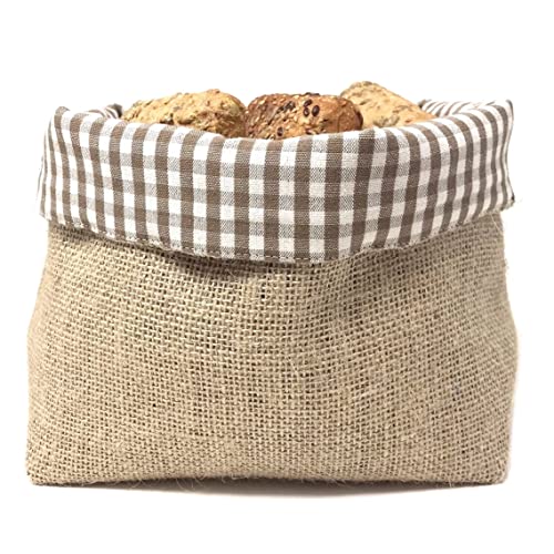Gaidra Brotkorb - Stoff - Brötchenkorb aus Jute und Baumwollgewebe, für Aufbewahrung von Brot und Gebäck, Designtasche in hochwertiger Verarbeitung aus Naturfasern - Gestreift, grau, 20 x 20 x 10 cm von Gaidra