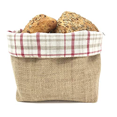 Gaidra Brotkorb - Stoff - Brötchenkorb aus Jute und Baumwollgewebe, für Aufbewahrung von Brot und Gebäck, Designtasche in hochwertiger Verarbeitung aus Naturfasern - Kariert, rot, 20 x 20 x 10 cm von Gaidra