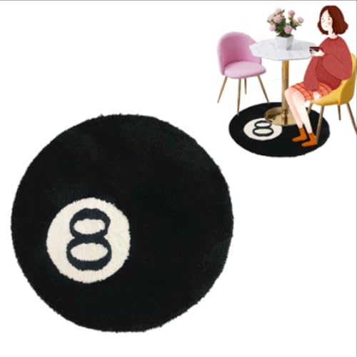 GajUst 8 Ball Teppich,8 Ball Rug,8 Ball Teppich 60/80/100cm,8 Ball Pool Rug, Antirutsch Wohnzimmer Teppich Billiard Teppich Beflockter Bodenteppich,Teppich Rund Schwarz for Living Room von GajUst