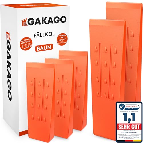Gakago Fällkeil Set (5er Pack) - Rutschfeste Kunststoffkeile mit Widerhaken Schuppung und profilierter Maserung - Extrem schlagfest & frostbeständig in auffälliger orange Signalfarbe von Gakago