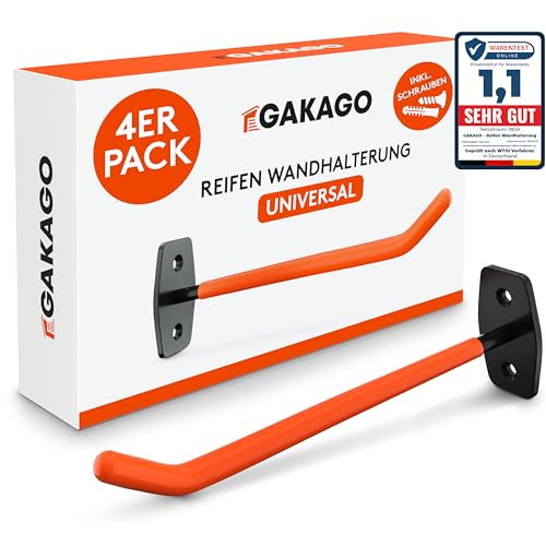 Gakago Reifenhalter Wandhalterung – 4er Felgenhalter Wand Set inkl. Schrauben & Dübel mit Montageanleitung - Extra Lange Reifen Wandhalterung - Halter für Autoreifen & Felgen zum Lagern Gakago Reifenhalter Wandhalterung – 4er Felgenhalter Wand Set inkl. Schrauben & Dübel mit Montageanleitung - Extra Lange Reifen Wandhalterung - Halter für Autoreifen & Felgen zum Lagern von Gakago