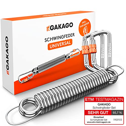 Gakago Schwingfeder für Hängesessel - Angenehmes Schwingen - Extra sicheres Stahlfeder Set mit Sicherungsedelstahlseil und 2 Karabiner mit Schraubverschluss von Gakago