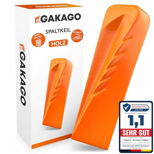 Gakago Spaltkeil für Holz - Kraftvoller Drehspaltkeil mit starker Spaltwirkung - Geschmiedeter Spaltkeil aus Vollstahl in Signalfarbe und großflächiger Schlagfläche zum effizienten Holz spalten von Gakago