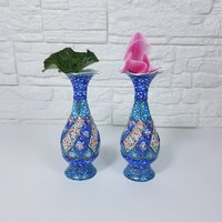 Minakari Kleine Kupfer Vase 2Er Set, Handgemachte Blaue Vase, Getrocknete Blumenvase, Einzigartige Moderne Bürodekoration, Dekorative Bunte von GalaksiHandicrafts