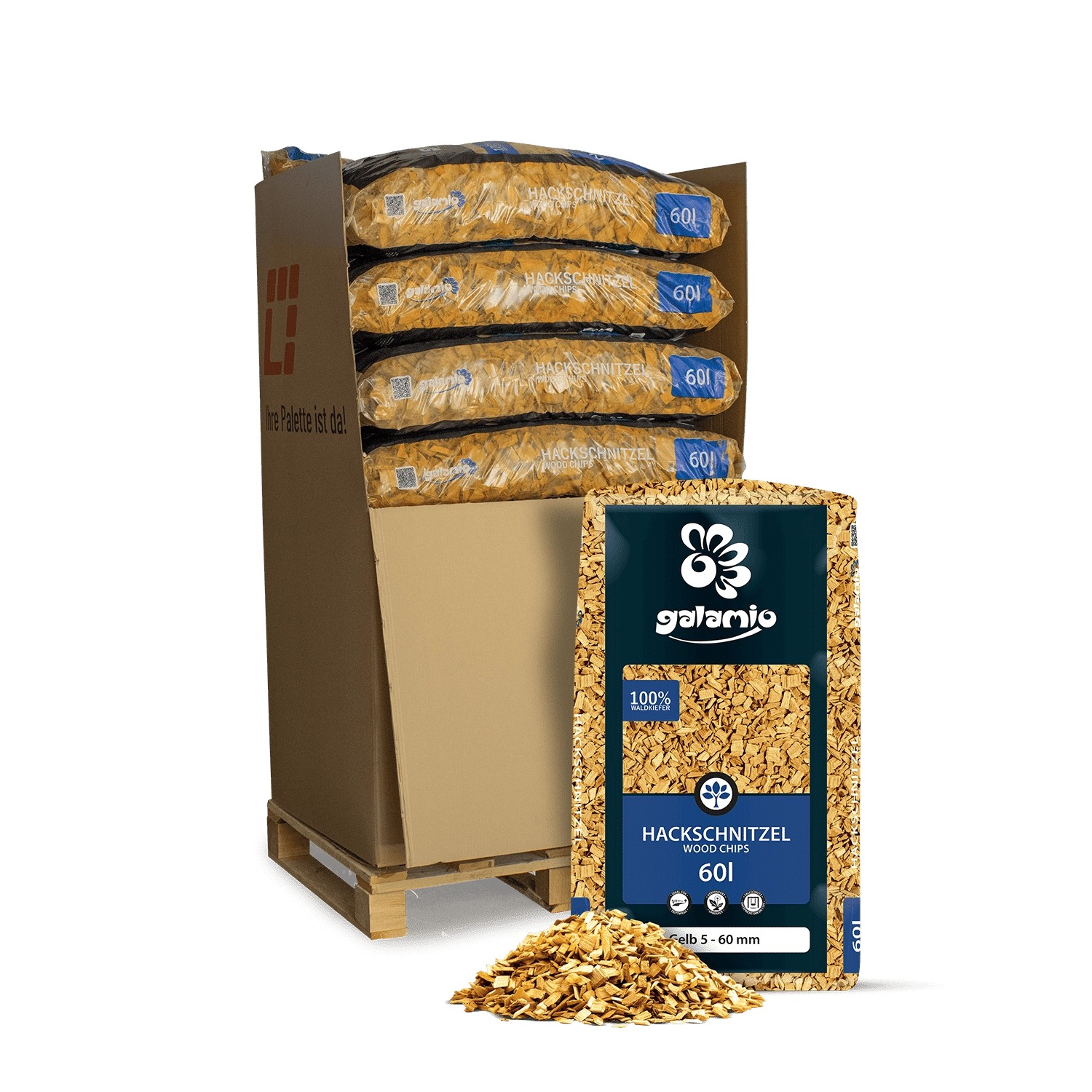 Galamio Holzhackschnitzel Gelb 60l x 13 Sack 780l 1/3 Palette Galamio Holzhackschnitzel Gelb 60l x 13 Sack 780l 1/3 Palette von Galamio