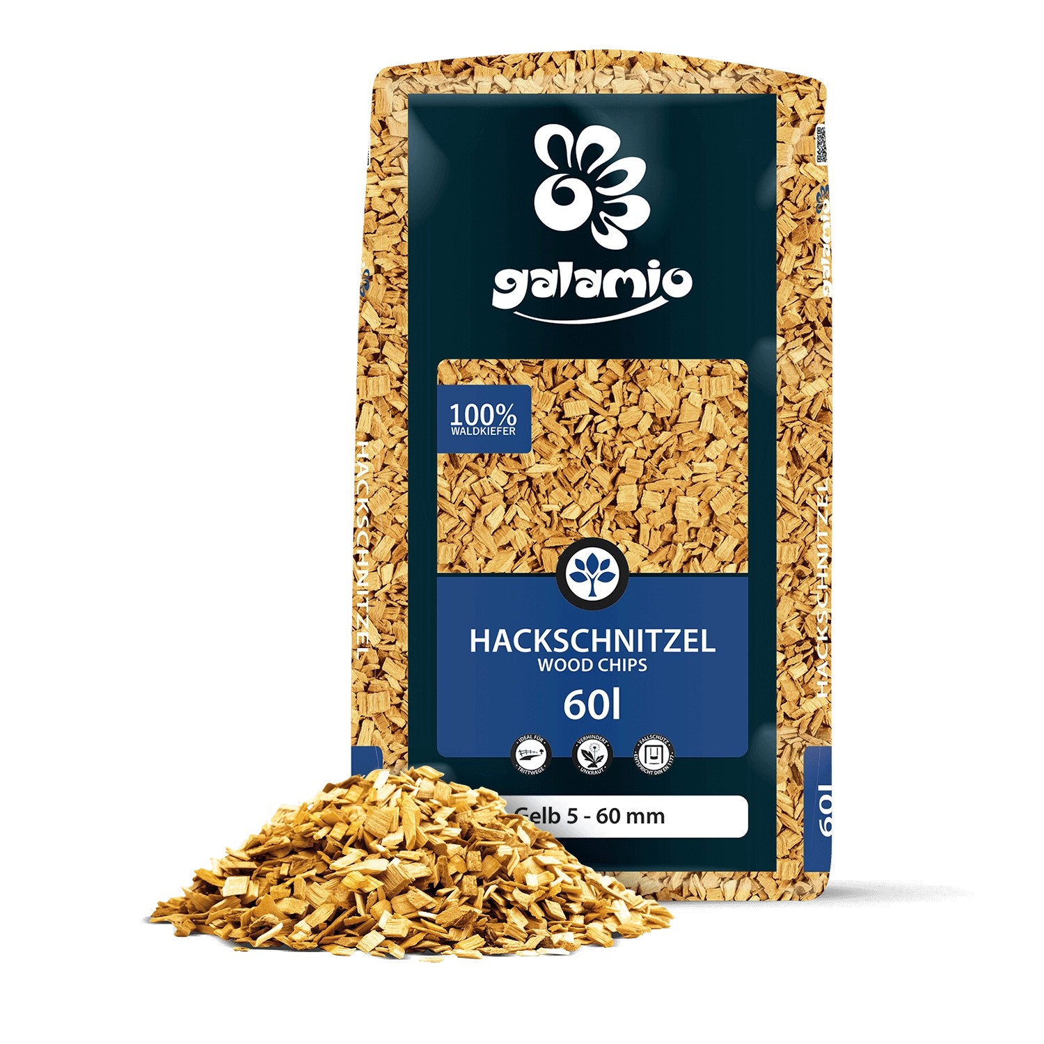 Galamio Holzhackschnitzel Gelb 60l x 39 Sack 2340l Palette von Galamio