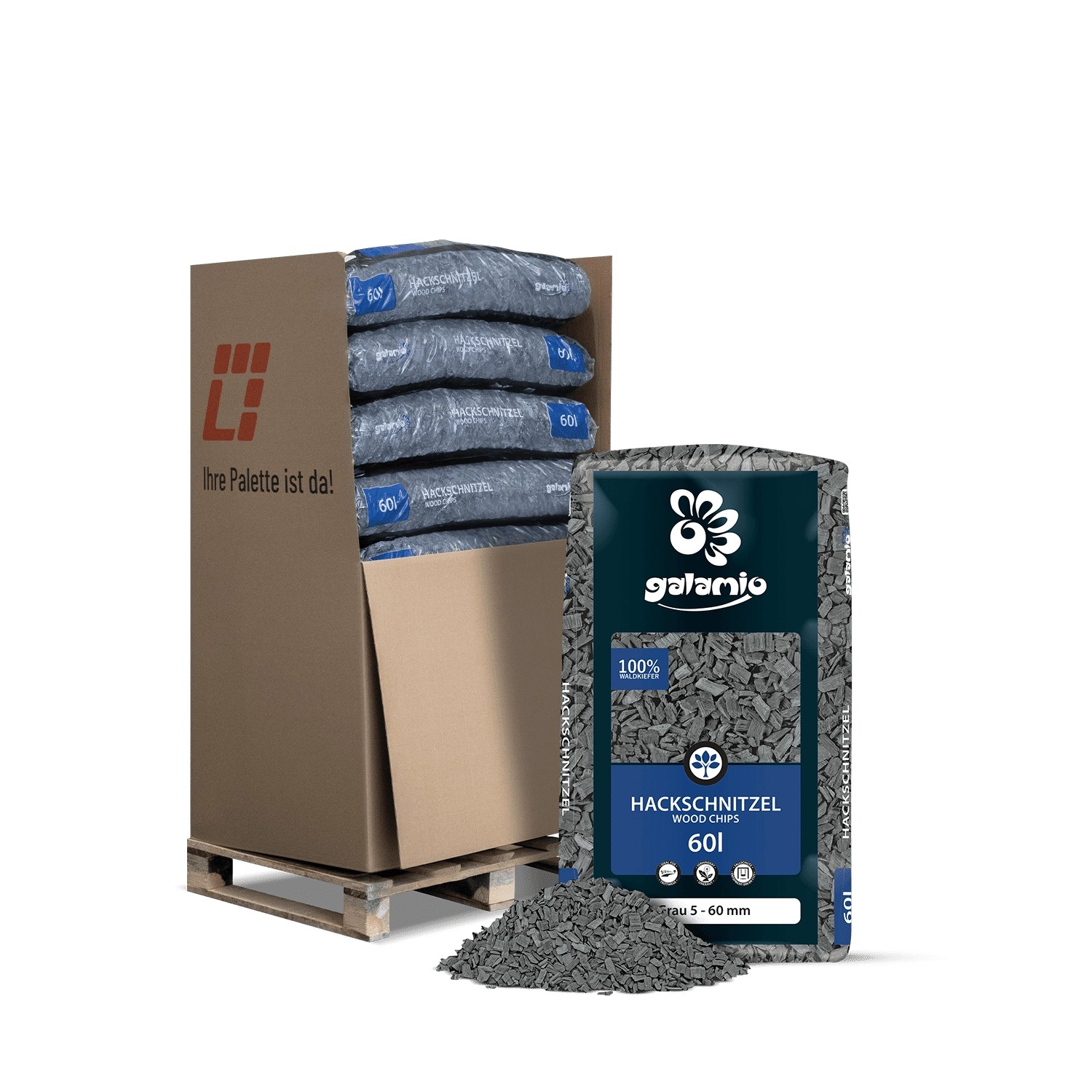 Galamio Holzhackschnitzel Grau 60l x 13 Sack 780l 1/3 Palette Galamio Holzhackschnitzel Grau 60l x 13 Sack 780l 1/3 Palette von Galamio