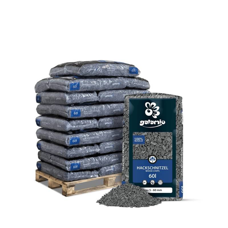 Galamio Holzhackschnitzel Grau 60l x 26 Sack 1560l 2/3 Palette von Galamio