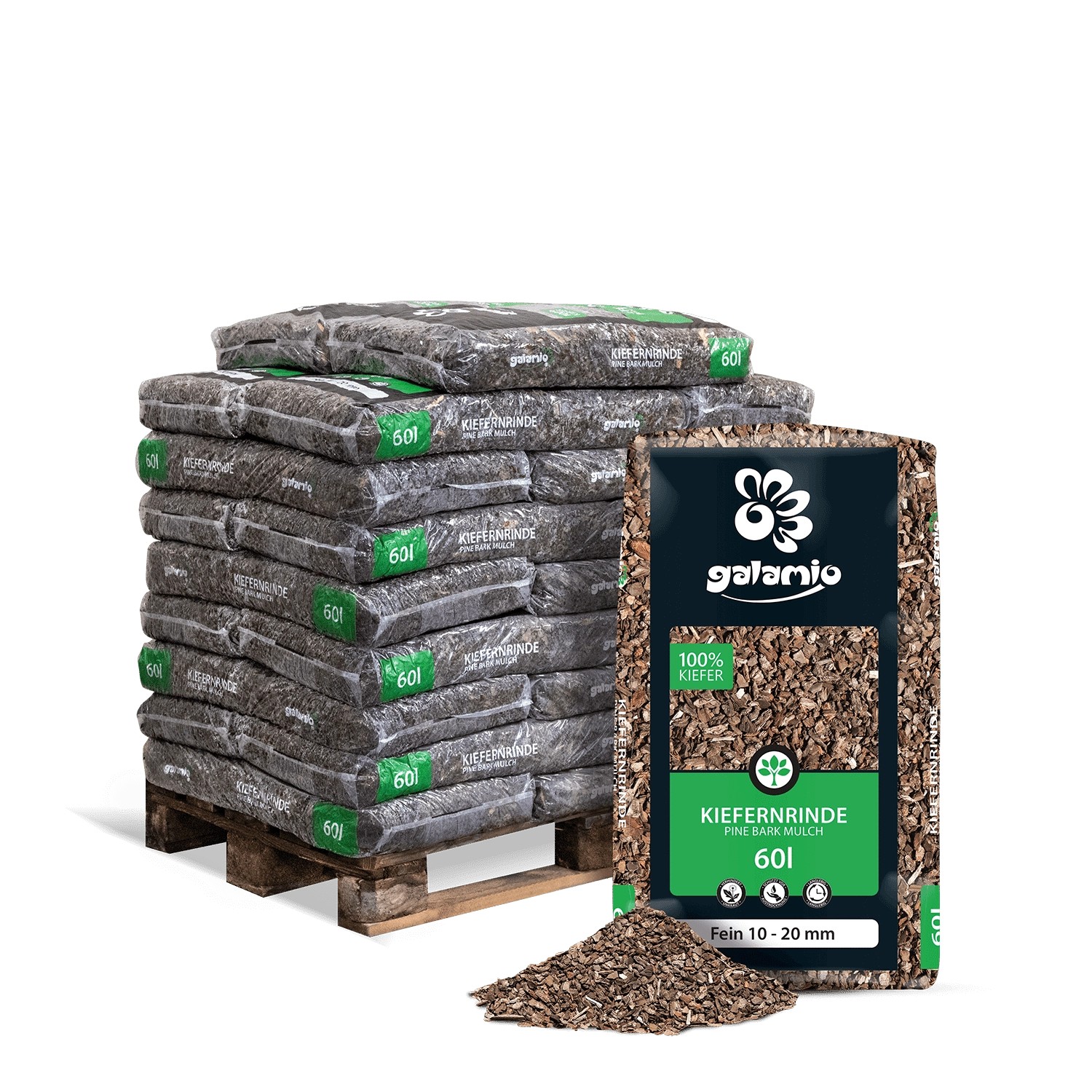 Galamio Kiefernrinde Fein 60l x 26 Sack 1560l 2/3 Palette Galamio Kiefernrinde Fein 60l x 26 Sack 1560l 2/3 Palette von Galamio