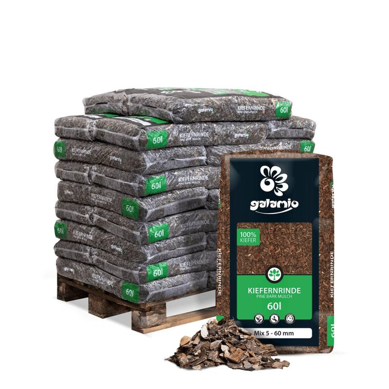 Galamio Kiefernrinde Mix 60l x 26 Sack 1560l 2/3 Palette von Galamio
