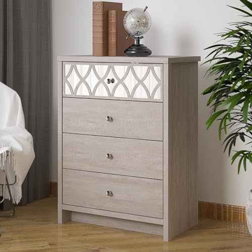 Galano Ilse Kommode mit 4 Schubladen - Moderner Schrank mit 1 verspiegelten Schubladen - Organizer und Stauraum für Schlafzimmer - 39.8T x 70B x 93.8Hcm - Eiche Staubgrau von Galano