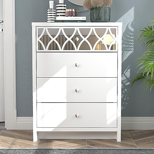 Galano Ilse Kommode mit 4 Schubladen - Moderner Schrank mit 1 verspiegelten Schubladen - Organizer und Stauraum für Schlafzimmer - 39.8T x 70B x 93.8Hcm - Weiß von Galano