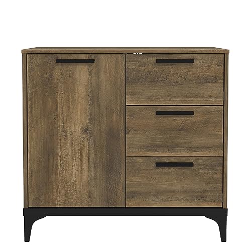 Galano Linus Sideboard mit 1 Tür und 3 Schubladen – Schrank-Organizer für Ihr Zuhause – Aufbewahrungs-Sideboard – verstellbare Regale (Knoteneiche) von Galano