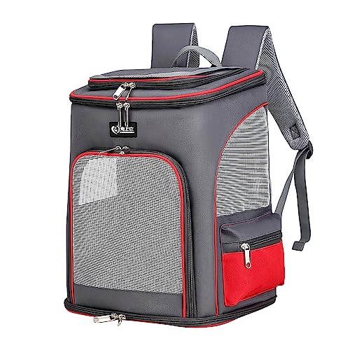 Galatée Haustiertrage-Rucksack, Von Fluggesellschaften Zugelassener, Faltbarer Hundetrage-Rucksack Mit Innerer Sicherheitsleine, Katzentasche, Ideal Für Reisen, Wandern, Camping(Grau+Rot) von Galatée