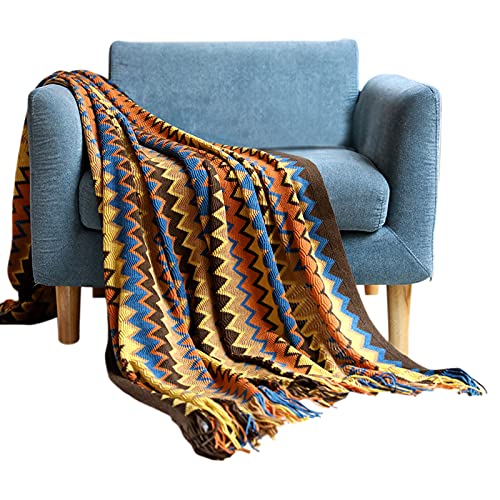 Galatée Hohe Qualität Wohndecke Plaid Bunt, Gemustert, Boho, Baumwolle, gemütliche Decke, Couchdecke, Sofadecke, Schlafdecke, Tagesdecke Wohnzimmer Couch -130 * 160cm-Braun von Galatée