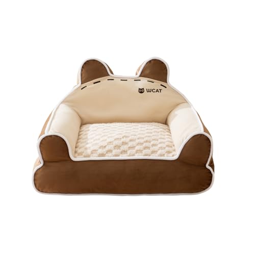 Galatée Hundebett, Haustiersofa Mit Abnehmbarem, Waschbarem Bezug, Flauschiges Hundesofa Mit Rutschfester Unterseite, Süßes Katzennest, Orthopädisches Katzenbett Aus Schaumstoff(L, Braun) von Galatée