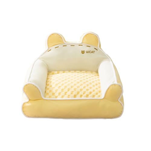 Galatée Hundebett, Haustiersofa Mit Abnehmbarem, Waschbarem Bezug, Flauschiges Hundesofa Mit Rutschfester Unterseite, Süßes Katzennest, Orthopädisches Katzenbett Aus Schaumstoff(M, Gelb) von Galatée