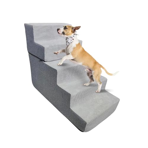 Galatée Hundetreppe, Haustierstufen Für Kleine Hunde Und Katzen, Nicht Rutschbalancierte Hunde In Der Innenrampe, Haustiertreppe Für Hochbetten Und Couch Mit Abnehmbarem, Waschbarem Bezug(5 Schritt) von Galatée