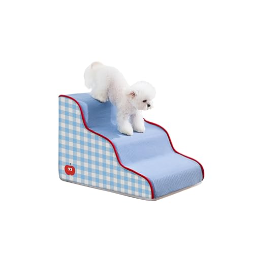 Galatée Hundetreppe, Hundetreppe Mit Abnehmbarem, Waschbarem Bezug, Rampe Für Hohe Betten Und Sofas, rutschfeste, Ausgewogene Rampe Für Haustiere Im Innenbereich(3-Schritt, Blau) von Galatée