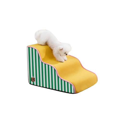Galatée Hundetreppe, Hundetreppe Mit Abnehmbarem, Waschbarem Bezug, Rampe Für Hohe Betten Und Sofas, rutschfeste, Ausgewogene Rampe Für Haustiere Im Innenbereich(3-Schritt, Gelb) von Galatée