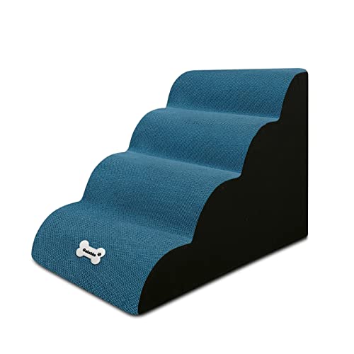 Galatée Hundetreppe, rutschfeste Haustiertreppe Mit 4 Stufen, Hundetreppe Für Hochbettsofa Mit Waschbarem Bezug, Hunderampen Aus Schwamm Mit Hoher Dichte, Tragbare Hundetreppe(Blau) von Galatée