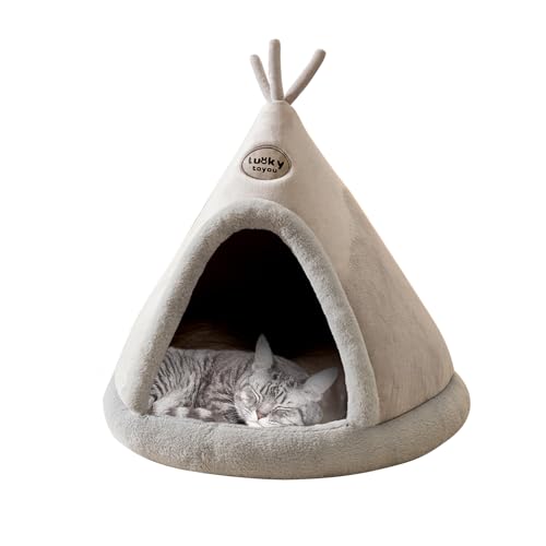 Galatée Katzenhöhlenbett, Komfortables Dreieck Haustier Tipi, Haustier Feiertagskatze Höhlenhaus Und Kitty -Bett, Extrem Gemütliches Und Warmes Haustierzelt Für Katze Und Hund(XL, Grau) von Galatée