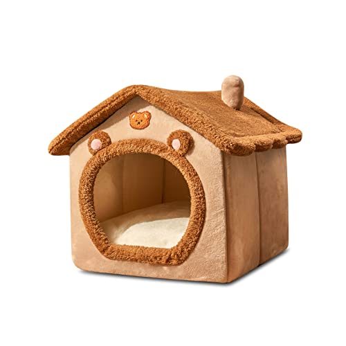 Galatée Katzenhöhlenbett, Waschbares Hundebett, Warmes Und Gemütliches Katzenhaus, Faltbar Bequemes Haustierkatze, Hundebett Mit Abnehmbarem Kissen(M, Braun) von Galatée