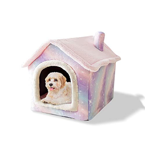 Galatée Katzenhöhlenbett, Waschbares Hundebett, Warmes Und Gemütliches Plüschkatzen-Iglu, Faltbares Komfortables Haustier-Katzenhaus, Haustierbett Mit Rutschfestem Boden(L, Rosa) von Galatée