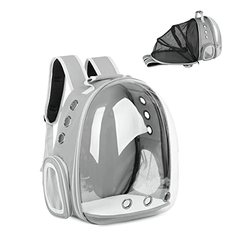 Galatée Katzenrucksack, Hund, Erweiterbarer Haustierrucksack, Belüfteter Raumkapsel-Katzenrucksack, Tragbarer Welpen Tagesrucksack Für Reisen, Camping, Wandern(Grau) von Galatée