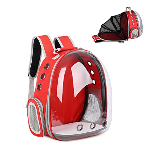 Galatée Katzenrucksack, Hund, Erweiterbarer Haustierrucksack, Belüfteter Raumkapsel-Katzenrucksack, Tragbarer Welpen Tagesrucksack Für Reisen, Camping, Wandern(Rot) von Galatée