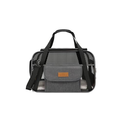 Galatée Transportbox Für Haustiere, Von Fluggesellschaften Zugelassene Katzentransportbox, Faltbare Reisetasche Für Hunde Mit Sicheren Reißverschlüssen Und Kratzfestem Netz(Dunkelgrau) von Galatée