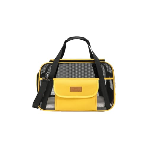 Galatée Transportbox Für Haustiere, Von Fluggesellschaften Zugelassene Katzentransportbox, Faltbare Reisetasche Für Hunde Mit Sicheren Reißverschlüssen Und Kratzfestem Netz(Gelb) von Galatée