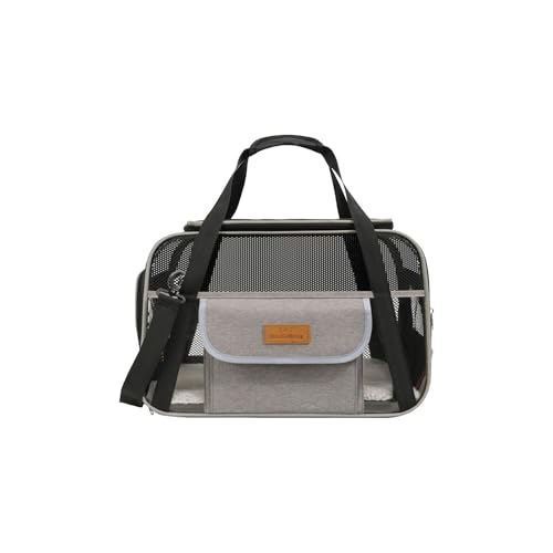 Galatée Transportbox Für Haustiere, Von Fluggesellschaften Zugelassene Katzentransportbox, Faltbare Reisetasche Für Hunde Mit Sicheren Reißverschlüssen Und Kratzfestem Netz(Hellgrau) von Galatée