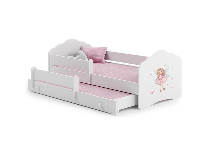 ADRK Furniture, Kinderbett, Doppelbett mit Geländer und Matratzen CASIMO II GIRL WITH WINGS 160x80 (160 x 80 cm) von Galaxus