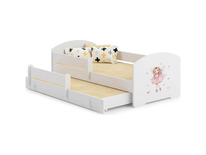 ADRK Furniture, Kinderbett, Doppelbett mit Geländer und Matratzen PEPE II GIRL WITH WINGS 160x80 (160 x 80 cm) von Galaxus