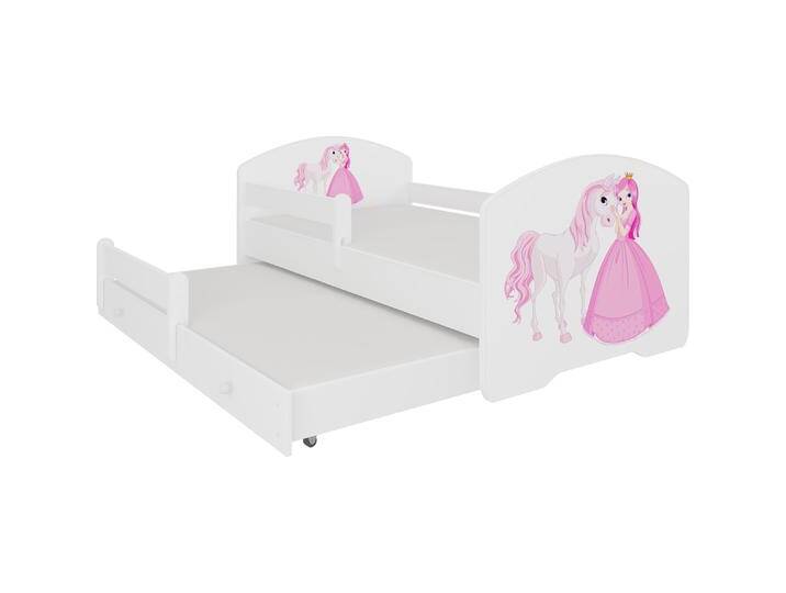 ADRK Furniture, Kinderbett, Doppelbett mit Geländer und Matratzen PEPE II PRINCESS AND HORSE 160x80 (160 x 80 cm) von Galaxus