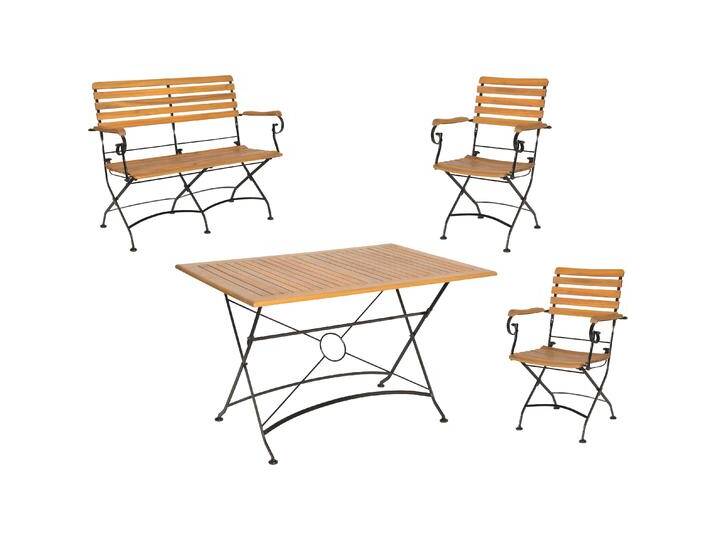 Acamp, Gartentisch + Balkontisch, Set 2x LINDAU Klappsessel + 1x LINDAU Klappbank + 1x LINDAU Klapptisch (120 cm) von Galaxus