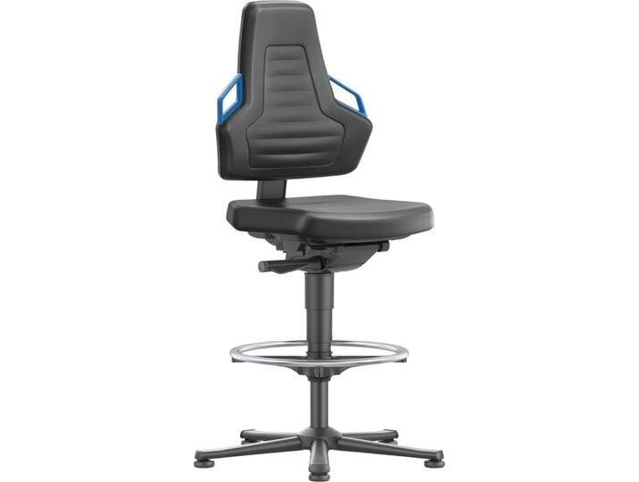 Bimos, Bürostuhl, Arbeitsdrehstuhl Nexxit Bodengleiter + Fussring Kunstlederpolster schwarz Grifffarbe blau 570-820 mm Bimos, Bürostuhl, Arbeitsdrehstuhl Nexxit Bodengleiter + Fussring Kunstlederpolster schwarz Grifffarbe blau 570-820 mm von Galaxus