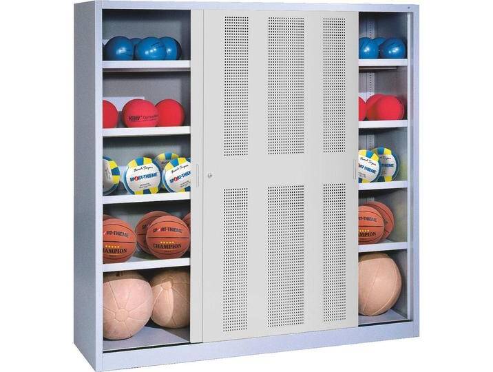 C+P, Aktenschrank, Ballschrank (HxBxT: 195x120x40 cm, mit Lochblech-Schiebetüren, Typ 4) von Galaxus