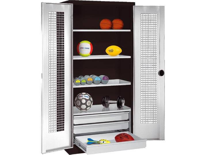 C+P, Aktenschrank, Sportgeräteschrank mit Schubladen (HxBxT: 195x120x50 cm, mit Lochblech-Flügeltüren, Typ 4) von Galaxus