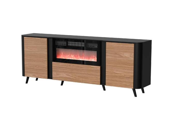 Cama, Kommode + Sideboard, Volare Kommode 200 x 39 x 75 cm schwarz/nussbaum + Kamin (200 x 39 x 75 cm) von Galaxus